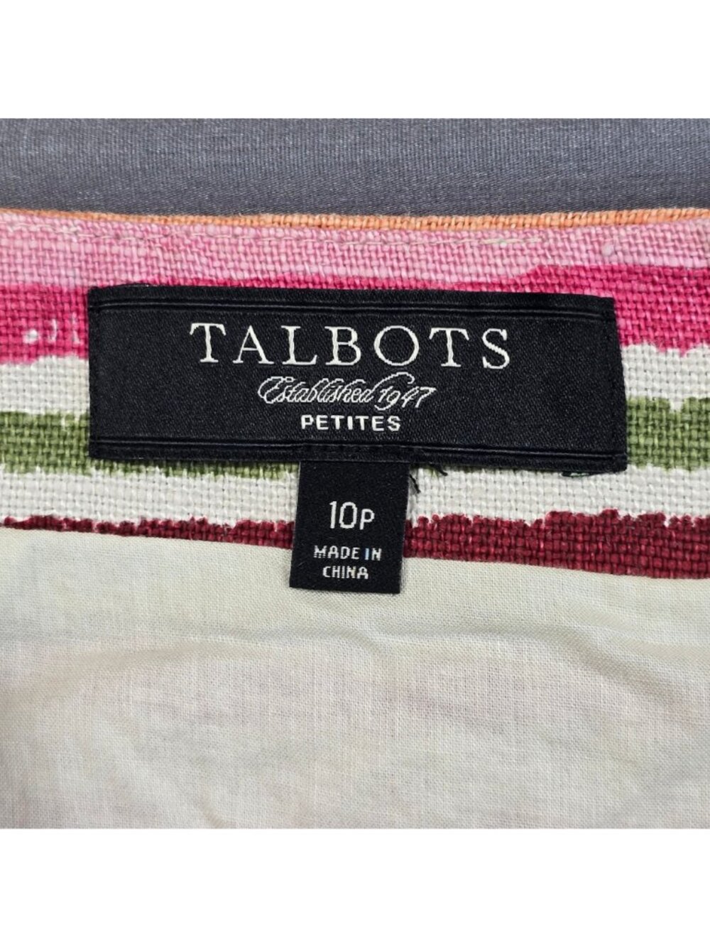 Talbots 10P Short Skirt Striped Pink Orange 100% Linen - Picture 2 of 5